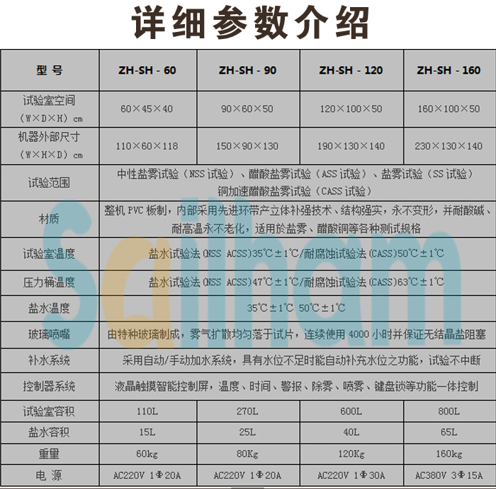 復合式鹽霧腐蝕試驗箱參數表